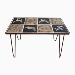 Table Basse en Fer Forgé et Céramique, 1950s