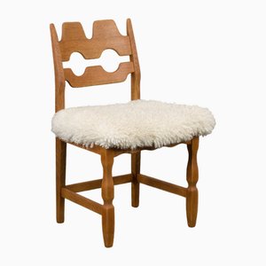 Oak Razor Blade Chair in Natural Sheepskin attributed to Henning Kjaernulf, 1960s