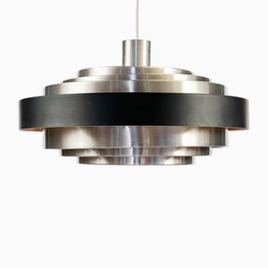Space Age Pendant Light in Brushed Aluminium with Red Light Effect, Denmark, 1960s