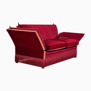 Danish Velour 2 Seater Drop Arm Sofa in Cherry-Red Velour, 1970s