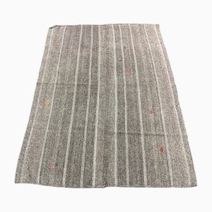 Alfombra Kilim de lana a rayas hecha a mano, años 60