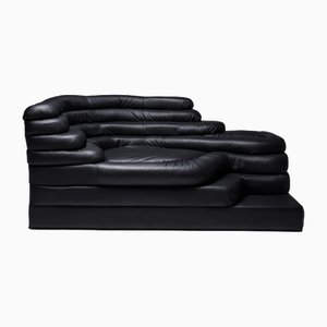 Sofá Terrazza Ds-1025 de cuero acolchado negro de Ubald Klug para Sedevy