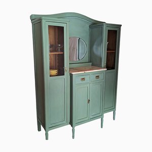 Credenza spagnola del XIX secolo dipinta in verde con ripiano in marmo e specchio