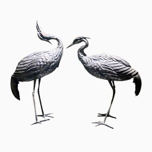 Vintage Silver Heron Sculptures, Early 20th Century, Set of 2