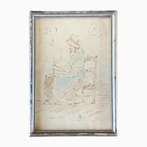 Portrait of Woman, 1945, Watercolor, Framed