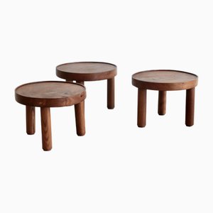 Petites Tables d'Appoint Rondes par Mado Jolain et René Legrand, France, 1956, Set de 3