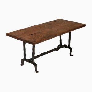 Oak and Wrought Iron Coffee Table, 1980s