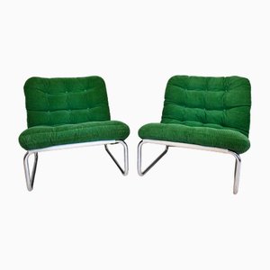Swedish Chrome and Corduroy Lounge Chairs, 1970s, Set of 2