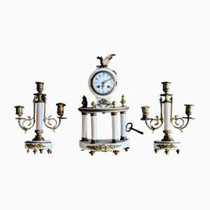 Louis XVI Style Guilded Bronze and White Marble Fireplace Set, Late 19th Century-Early of 20th Century, Set of 3