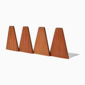 Mid-Century Danish Teak and Metal Bookends, 1960s, Set of 4