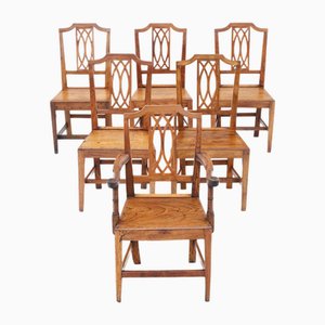 19th Century Elm Kitchen Dining Chairs, Set of 6