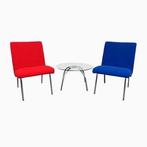 Rote & Blaue Vostra Stühle mit Beistelltisch von Walter Knoll, Deutschland, 1980er, 3er Set