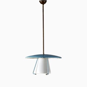 Italian Pendant Light in Brass and Opaline Glass, 1950s