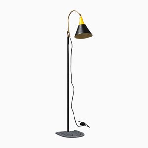 Italian Floor Lamp with Enamelled Metal Shade and Brass Accents, 1950s