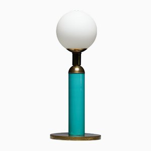 Italian Brass Table Lamp with Opaline Glass Shade, 1960s