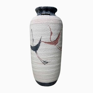 Jarrón Ikebana Kikyouya japonés de cerámica con grullas, años 60