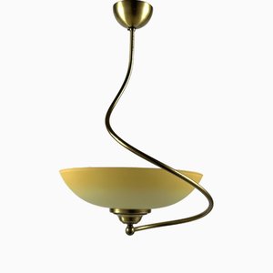 Vintage Glass & Brass Ceiling Lamp, France, 1970s