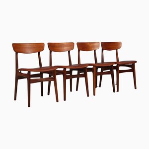 Vintage Danish Dining Chairs in Teak and Aniline Leather, 1960s, Set of 4
