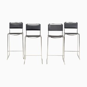 Black Leather Stools attributed to Giandomenico Belotti for Alias, 1990s, Set of 4