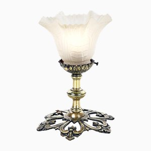 Lampada da tavolo in ottone e vetro modellato