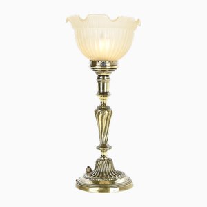 Tischlampe aus Messing und geformtem Glas