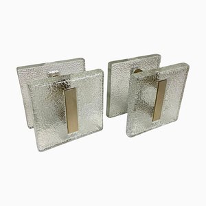 Clear Glass and Gilt Metal Push Pull Double Door Handles, 1960s, Set of 2
