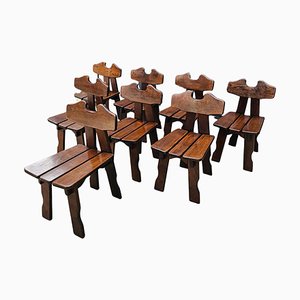 French Brutalist Oak Chairs, 1975, Set of 8