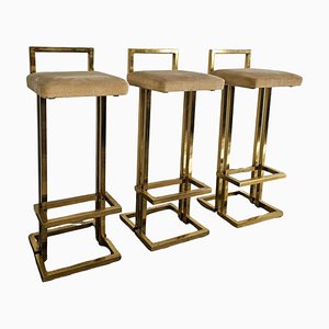 Brass Bar Stools in the style of Maison Jansen, 1980s, Set of 3