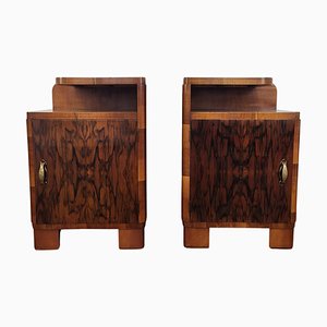 Italian Art Deco Nightstands in Burl Walnut, 1940s, Set of 2