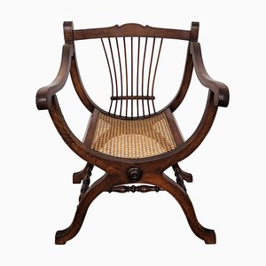 Italian Wooden Carved Caned Back Slatted Armchair, 1940s