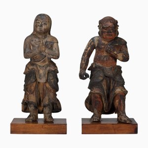 Figuras de Kongara Dōji y Seitaka Dōji, década de 1800. Juego de 2