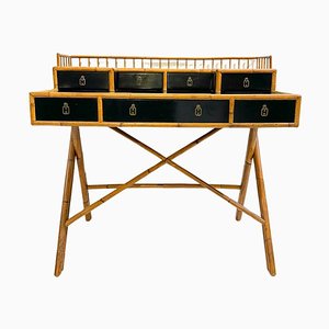 Bureau Mid-Century en Bambou et Laque Noire par E. Murio, 1960s