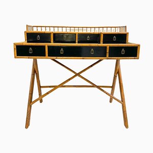Mid-Century Desk in Bamboo and Black Lacquer by E. Murio, 1960s