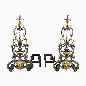 Wrought Iron Landiers, 1900, Set of 2
