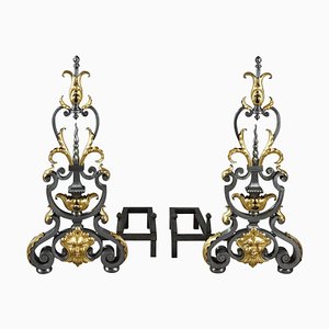 Wrought Iron Landiers, 1900, Set of 2