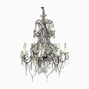 Italian Glass Drop Chandelier with Metal Structure, 1950s