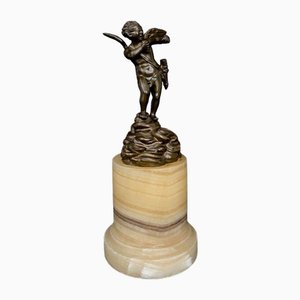 19th Century Bronze Statuette of Cupid on Onyx Base
