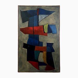 Jean Billecocq, Abstraction Géométrique, XXe Siècle, Huile sur Toile