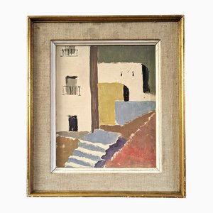 The Blue Staircase, Oil Painting, 1950s, Framed