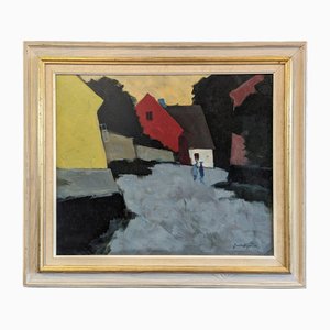 Paseo crepuscular, pintura al óleo, años 50, enmarcado