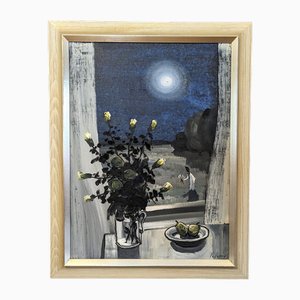 Midnight Blues, pintura al óleo, años 50, Enmarcado