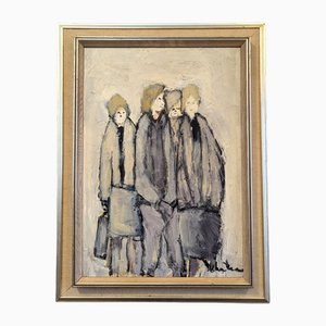 Bunch of Friends, Oil Painting, 1950s, Framed