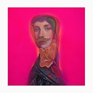 Natasha Lelenco, Mustache and Leaves, 2022, Acrylic & Spray Paint on Plywood