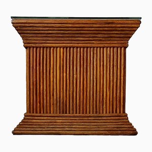 Pencil Reed Rattan Side Table, 1970s-1980s