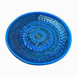 Large Mid-Century Italian Rimini Blu Pottery Wall Plate by Aldo Londi for Bitossi, 1960s