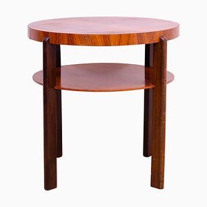 Art Deco Round Walnut Coffee Table, Former Czechoslovakia, 1930s