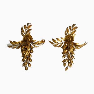 Wisteria Wall Lamps in Gold-Plated Metal by Hans Kögl, 1970s, Set of 2