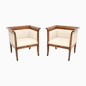 Antique Swedish Biedermeier Satin Birch Armchairs, 1850s, Set of 2