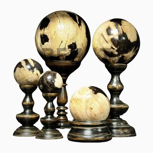 Vintage Petrified Wood Balls on Stands, Set of 5