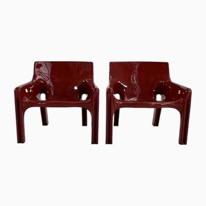 Burgundy Vicario Lounge Chairs by Vico Magistretti for Artemide, 1970s, Set of 2